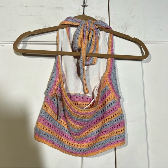 NWT Hollister Halter Crochet Top Summer Pink Orange Light Blue Size Small - Picture 3 of 7